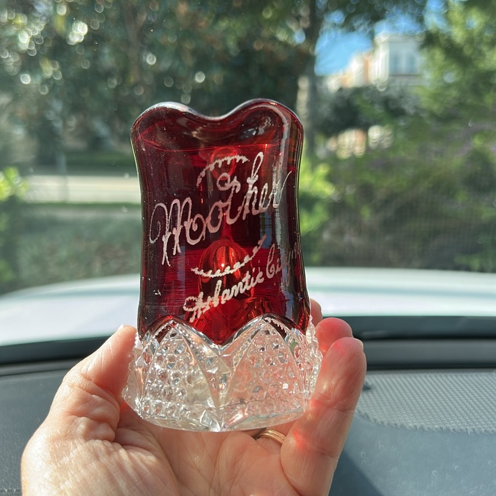 Antique Ruby Flashed Button & Arches Small Pitcher Mother Atlantic City 1906